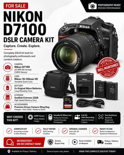 Nikon D7100 with 18-105mm Lens – Full Kit