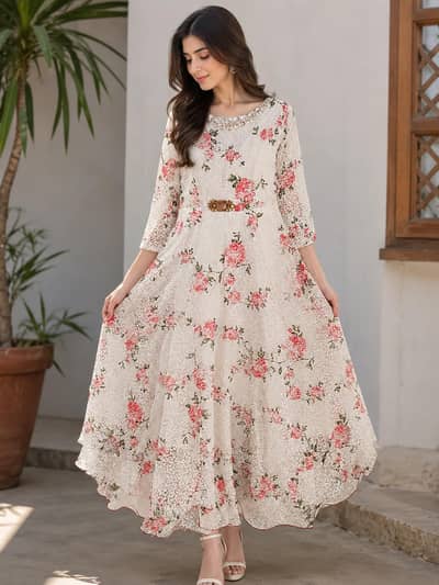 ​Floral Printed Net Frock - One Time Worn