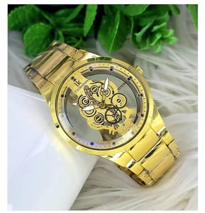 Golden skeleton Mechanical wrist watch