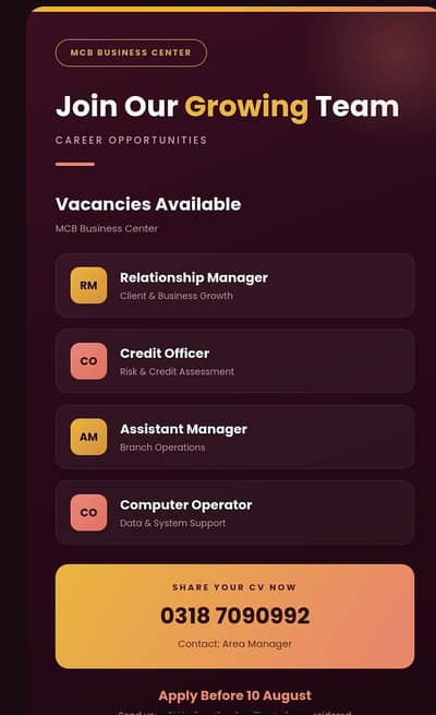jobs available in MCB business Center