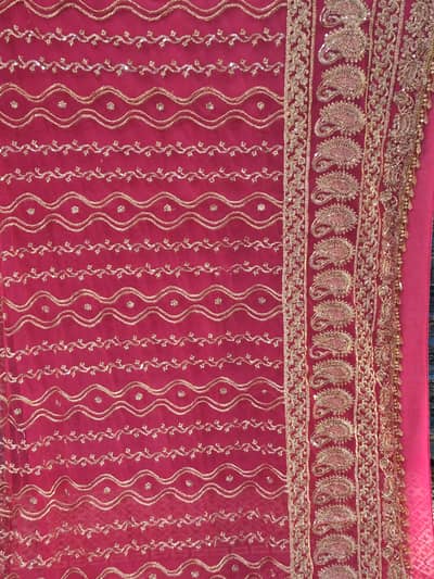 pink heavy embroidered Net dupatta wedding/bridal  Excellent condition