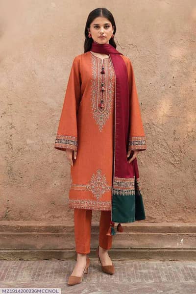 *Product Name*: Orange Embroidered Women's Lawn Suit 3 Pcs Set