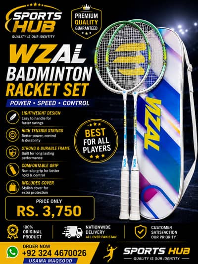 WZAL Professional Badminton Racket Pair with Cover | 2 Rackets Set |