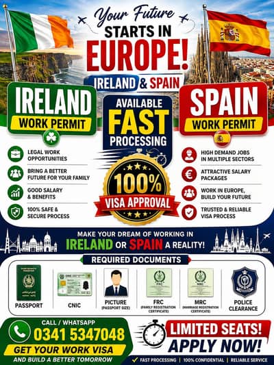EUROPE  VISA SPAIN   And IRELAND   WORK PERMIT