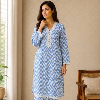 2 Pcs Women's Stitched Cotton Printed Shirt And Trouser