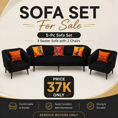 5-Piece Sofa Set for Sale – 3 Seater with 2 Chairs