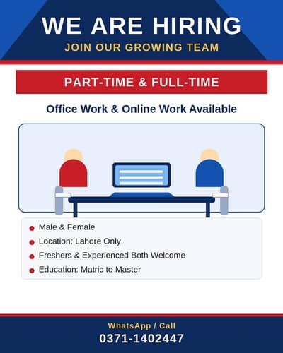 WE HIRING MALE AND FEMALES STAFF FOR OFFICE WORK