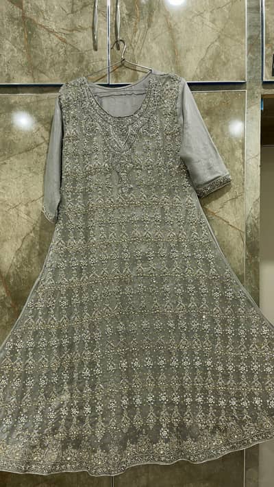 STUNNING BRIDAL GREY MAXI & NAVY BLUE DUPATTA SET