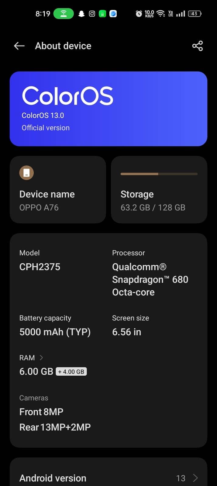 OPPO A76 3