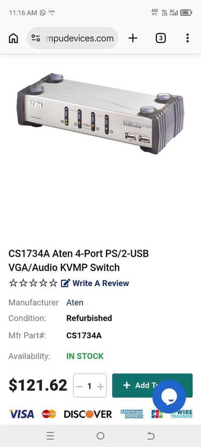ATEN CS-1734A  4-Port USB KVMP Switch Console 4-Port USB KV