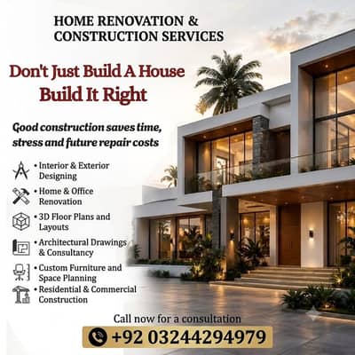 House Construction Services in Lahore, home renovation Services