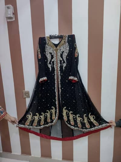 Designer Heavy Fancy Chiffon Maxi / Frock 3-Piece - Black & Maroon