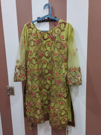 Pistachio Green Heavy Net Fancy 3-Piece Suit - Mehndi / Party Wear
