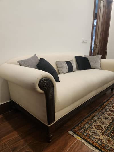 Off-White Jute Sofa Set 5-Seater Shisham Wood Heritage