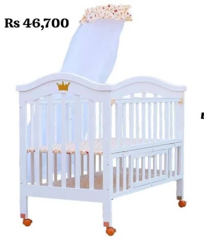 Baby Cot | Wooden Baby Crib with Wheels | Newborn Nursery Bed