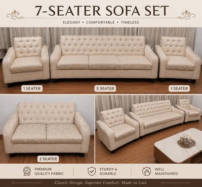 Elegant Beige/Dull Gold 7-Seater Sofa Set – Excellent Condition