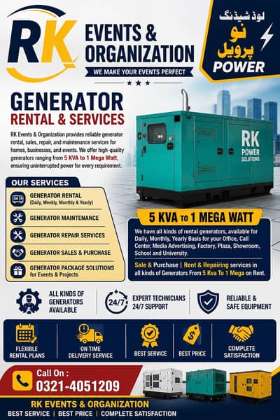 Power Generator Rental & Services – 5 KVA to 1 Mega Watt | RK Events
