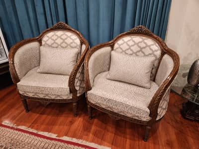 Traditional Carved Wood Sofa Set - 3 Seater + 2 Chairs