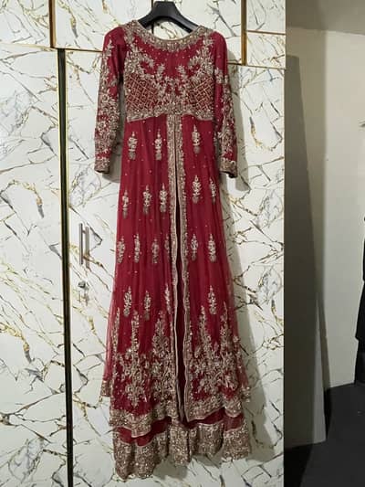 Heavy Bridal Red Maxi Dress with dupatta  2 hour used only