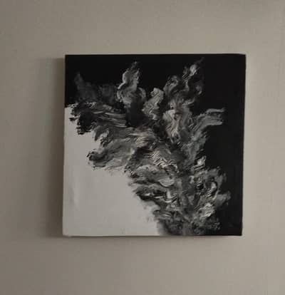 Handmade Black & White Abstract Canvas Painting, 12×12 |Modern WallArt