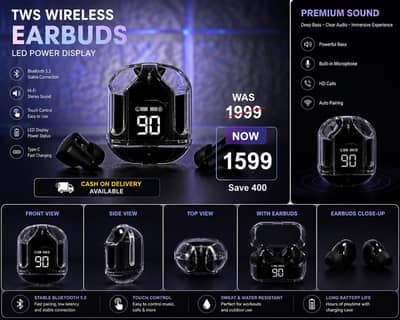 High Quality Wireless earbuds available on Cash On Delivery