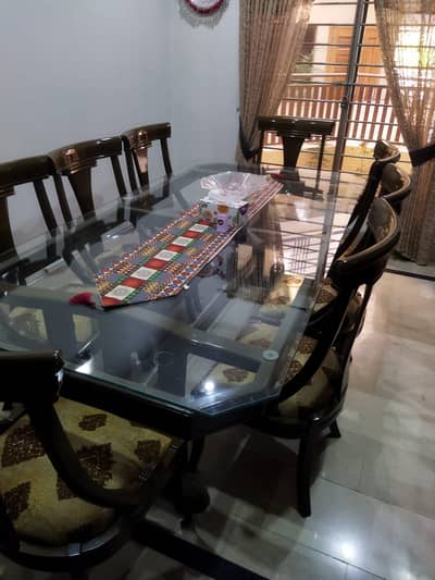Pure Wood Dining Table Set (8 Chairs)