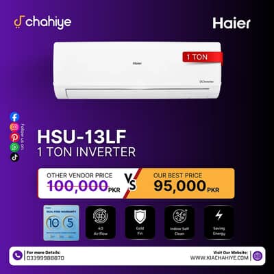Haier 1 Ton HSU-13LF Inverter Air Conditioner, Free COD in Karachi