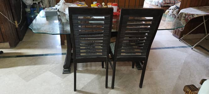 Dining Table Top Glass Scrchless Base wooden with 6 chairs