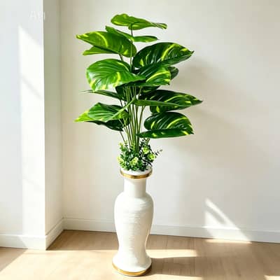 Artificial Decorative Plant with Elegant White Ceramic Vase