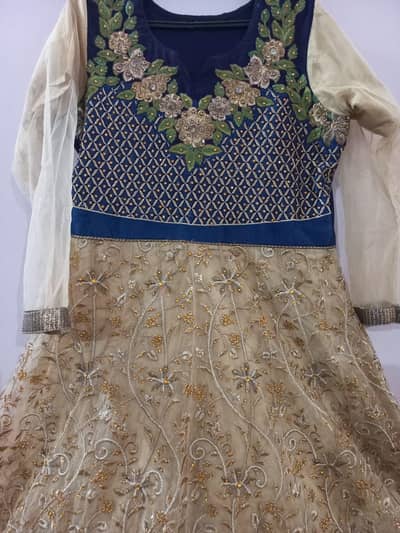 3pc net frock with silk trouser and dupatta