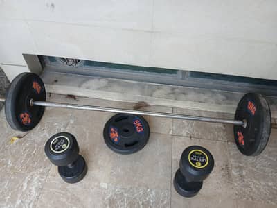 gym rod plates and dumbells