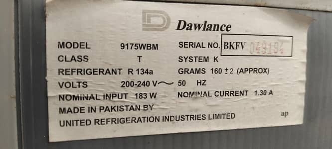 fridge dawlance model 9175 WBM