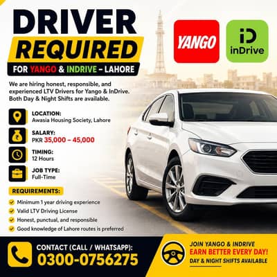 Driver Jobs in Lahore | Yango & InDrive Hiring Now