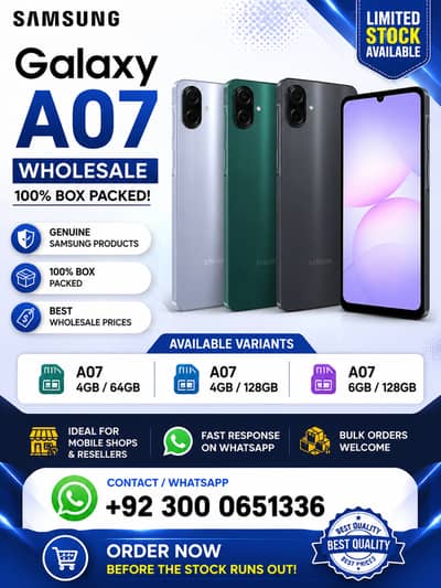 Samsung Galaxy A07 Wholesale Box Packed 4GB/64GB,4GB/128GB & 6GB/128GB