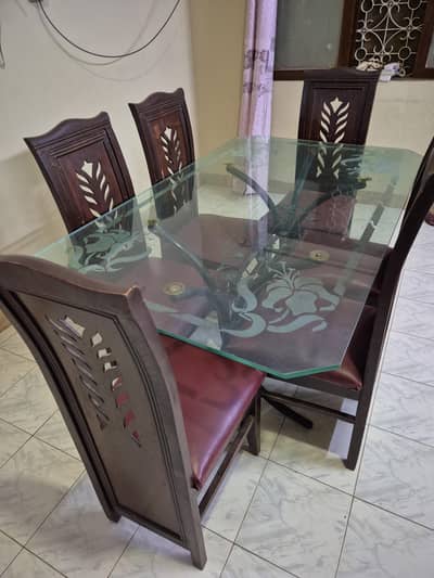 Dining Table Set 6 wood Chairs Glass Table in cantt bazar malir cantt