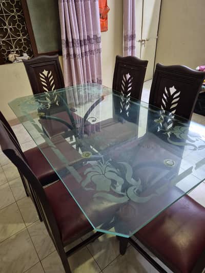 Dining Table Set 6 wood Chairs Glass Table in cantt bazar malir cantt