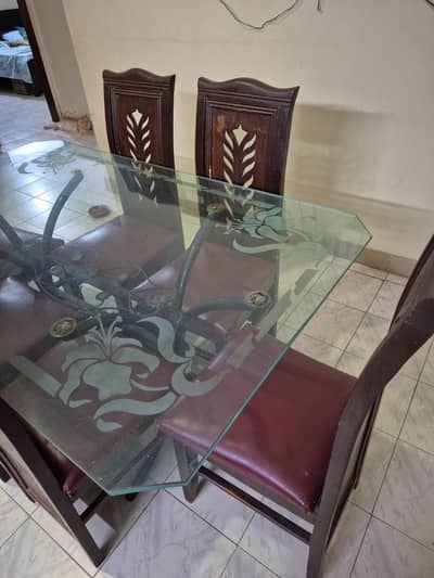 Dining Table Set 6 wood Chairs Glass Table in cantt bazar malir cantt