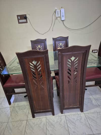 Dining Table Set  6 wood Chairs Glass Table in cantt bazar malir cantt