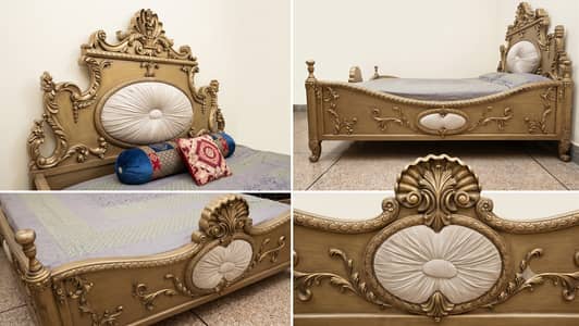 Pure Solid Wooden Double Bed With 2 Side Tables | Home Furniture