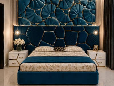 Bed with side tabel and dressing