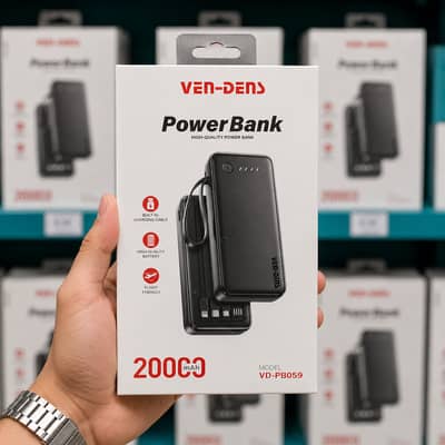 Ven Dens VD-PB059 Black 20000mAh 2.4A Power Bank with LED light with w