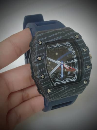 Auliter Skeleton Sport Watch – Carbon Fiber Look, Blue Strap