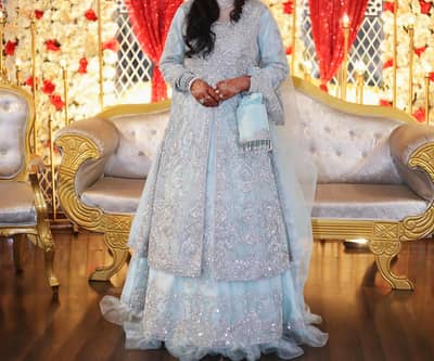 Luxury Walima Bridal Maxi with Can Can & Handmade Bridal Pouch