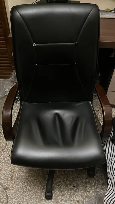 Interwood revolving leather chair + Wooden top table
