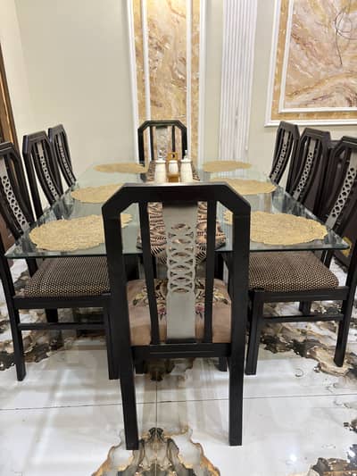 Elegant 8-Seater Glass Dining Table Set (Excellent Condition)