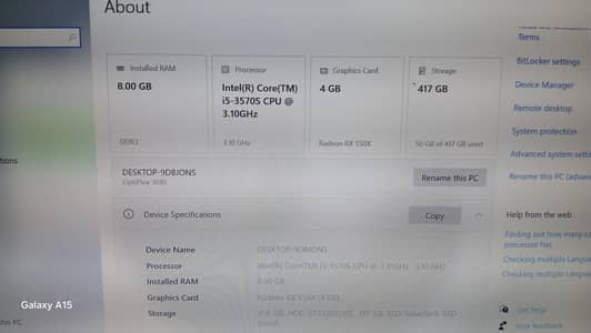 core i5 3rd gen ram 8gb and 128 Gb ssd.