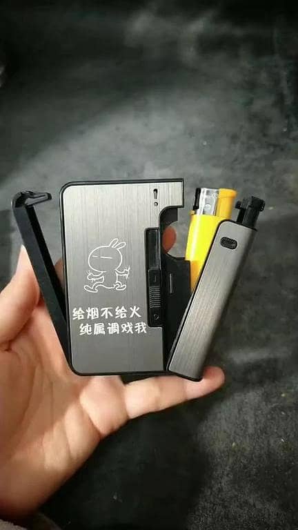 Automatic Aluminum Blank Metal Cigarette Case with Gas Lighter