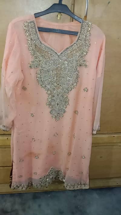 Women's Peach Embroidered Party Wear Shirt