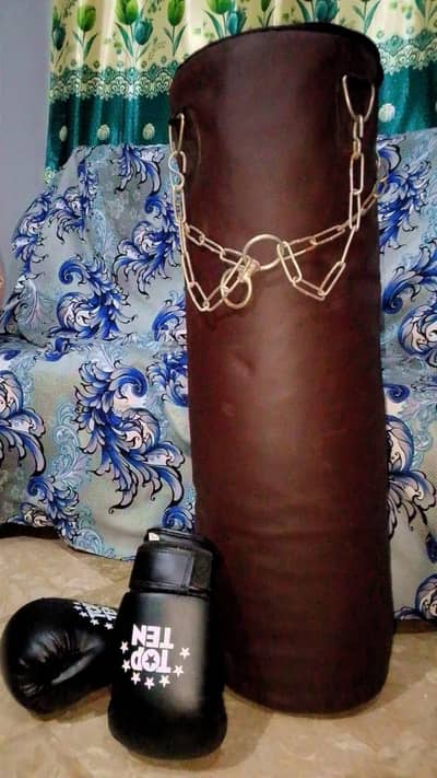 Filled Boxing bag and gloves.