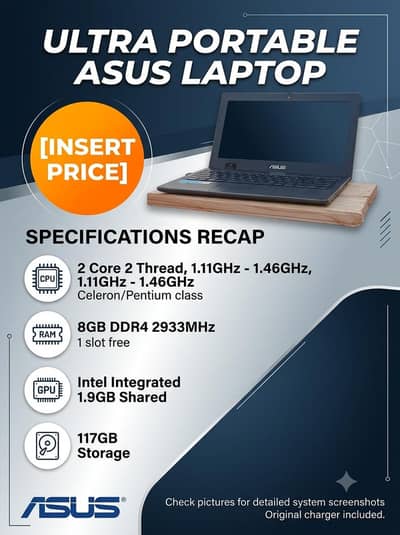 ASUS 11.6" Thin & Light Laptop | 8GB RAM / 117GB SSD | Celeron N4500